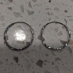 Silver etched hoop earrings